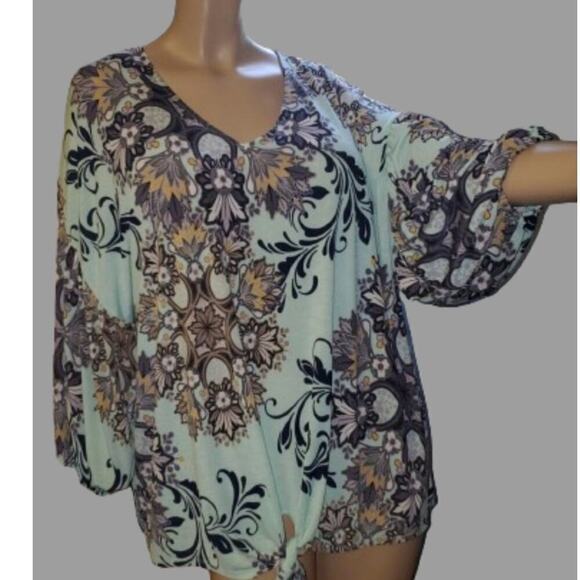 Perfectly Priscilla Tops - Perfectly Priscilla Woman's blouse shirt puff sleeves with tie bottom XXXL